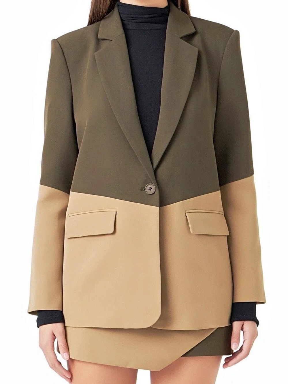 endless rose Colorblock Blazer Skort Set Olive & Tan
